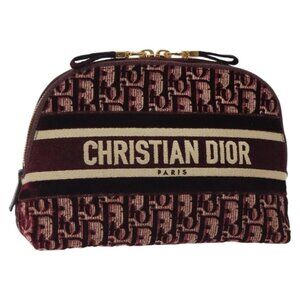 Christian Dior Trotter Canvas Clutch Bag Red Gold Auth 127532